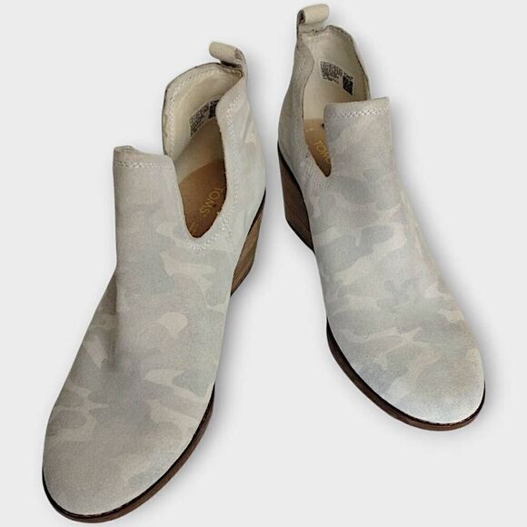 Toms Womens Bootie Sz 9.5 Kallie Wedge Bootie Suede‎ Grey White Camouflage Wedge - Picture 8 of 11